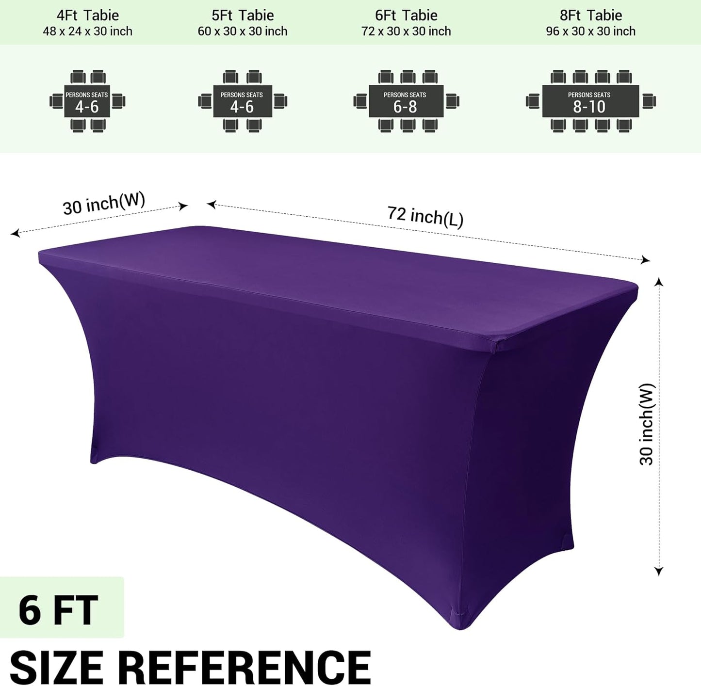 Obstal 6ft Stretch Spandex Table Cover - 4 Pack Universal Rectangular Fitted Tablecloth Protector for Wedding, Banquet and Party (Dark Purple, 72L x 30W x 30H Inches)