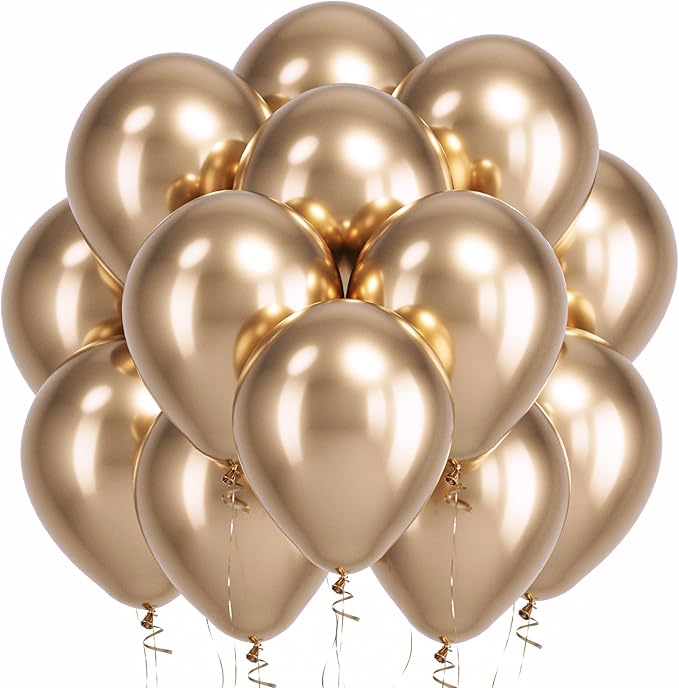 Bezente Metallic Champagne Gold Balloons Latex Party Balloons - 100 Pack 12 inch Round Helium Chrome Champagne Gold Balloons for Wedding Birthday Bachelorette Floral Party Decorations