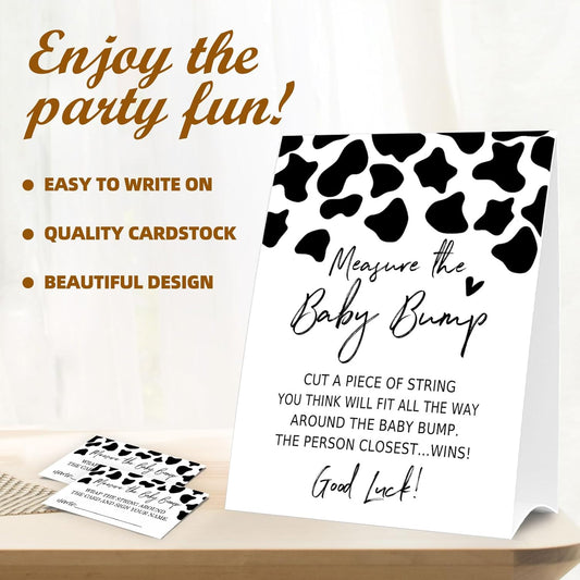 Baby Shower Games Measure the Baby Bump Sign, How Big is Mommy's Belly Party Favors Supplies, 5x7 Inch Kraft Standing Sign and 50 Guessing Cards, Dairy cow