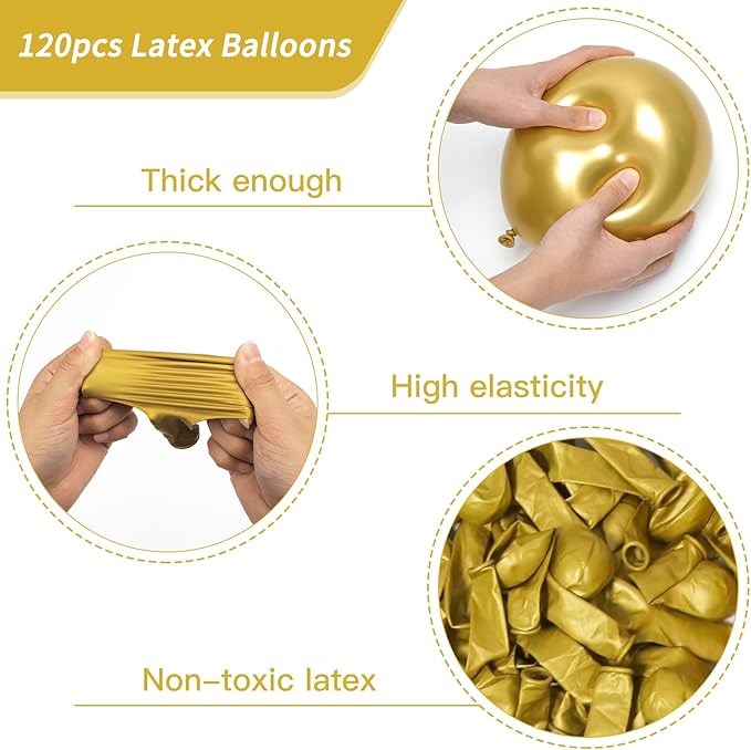 RUBFAC 120pcs Balloons for Birthday Baby Shower Graduation Anniversary Wedding Party Supplies Garland Arch Decoration,12 Inches,Gold