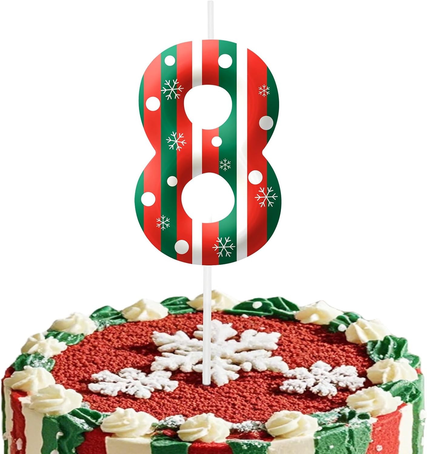 Christmas Themed Birthday Candles for Cake, Number 8th Candle, Happy Birthday Cake Topper for Boys Girls, Christmas Birthday Party Decorations Supplies Gifts