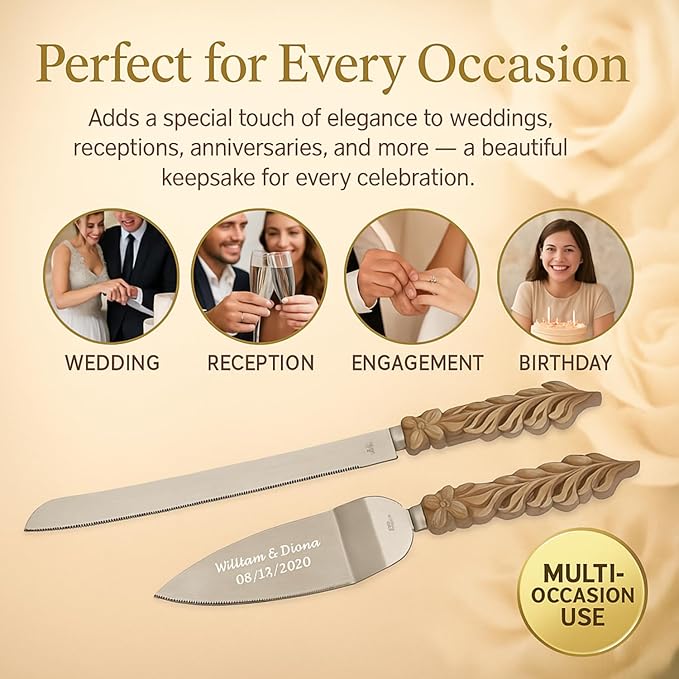 GIFTS INFINITY Personalized Wedding Cake Knife and Server Set with Engraving – Cake Cutting Utensil Set, Keepsake Gift for Wedding, Anniversary, Reception, Birthday & Other Occasions (BO-101)