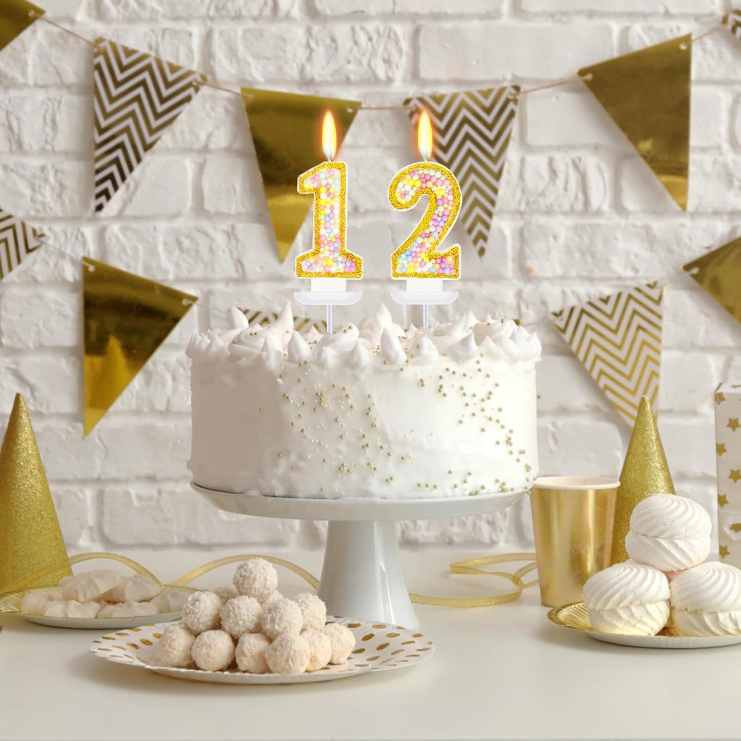 12th Birthday Candle for Cake, Colorful Macaron Numeral Candles for Boys/Girls, Birthday Party Cake Decorations, Golden Cake Topper for Birthday Party Supplies (Number 12)