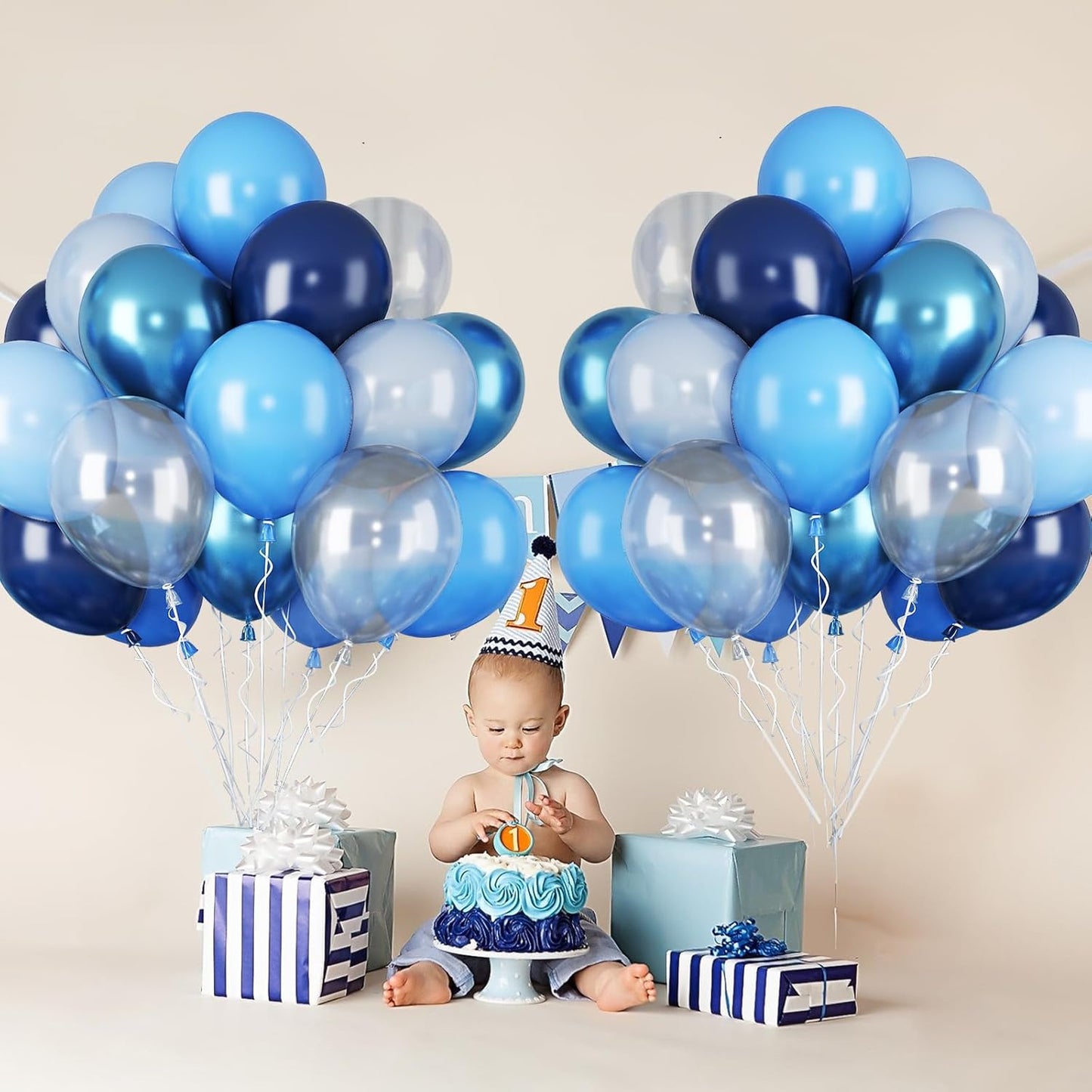 Blue Balloons for Ocean Shark Birthday Party Decorations Under the Sea Balloon Whale 60PCS 12INCH Metallic Pearl Navy Blue Pastel Blue Balloons for Arch Blue Transparent Latex Helium