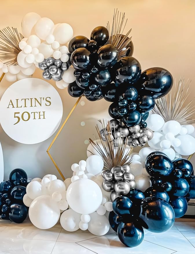 Black and Silver Balloons Garland Arch Kit,135 Pcs Graduation Balloons Kit，Metallic Silver Black White and Confetti Balloons for Graduation Decor，Birthday，Retirement，Wedding, Anniversary Supplie