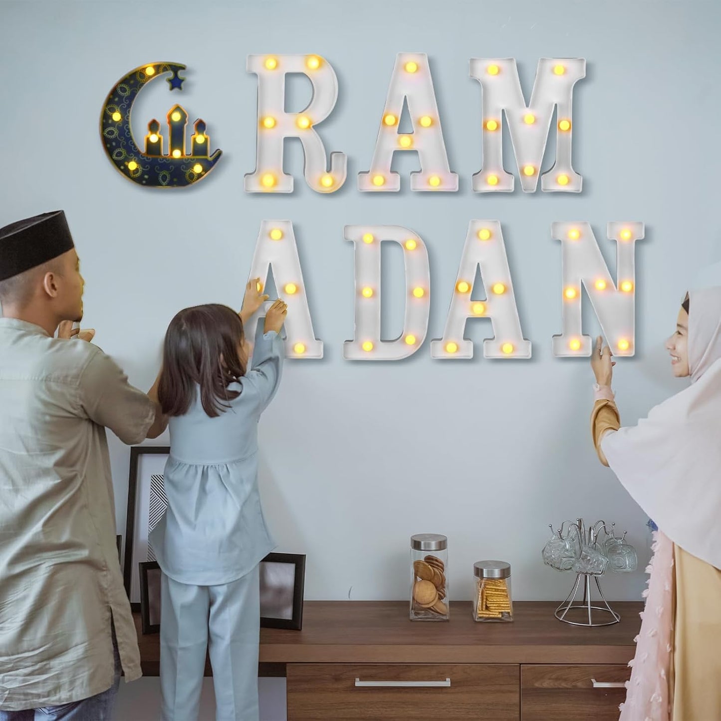 Sukkot Large LED Letter Sign LED Lights Battery Powered Table Decoration for Party Gift Tabletop Decoration(Ramadan Style)