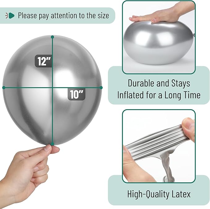 Mr. Pen- Metallic Balloons, 12 Inch, 100 Pack, Metallic Silver Balloons for Birthday Party