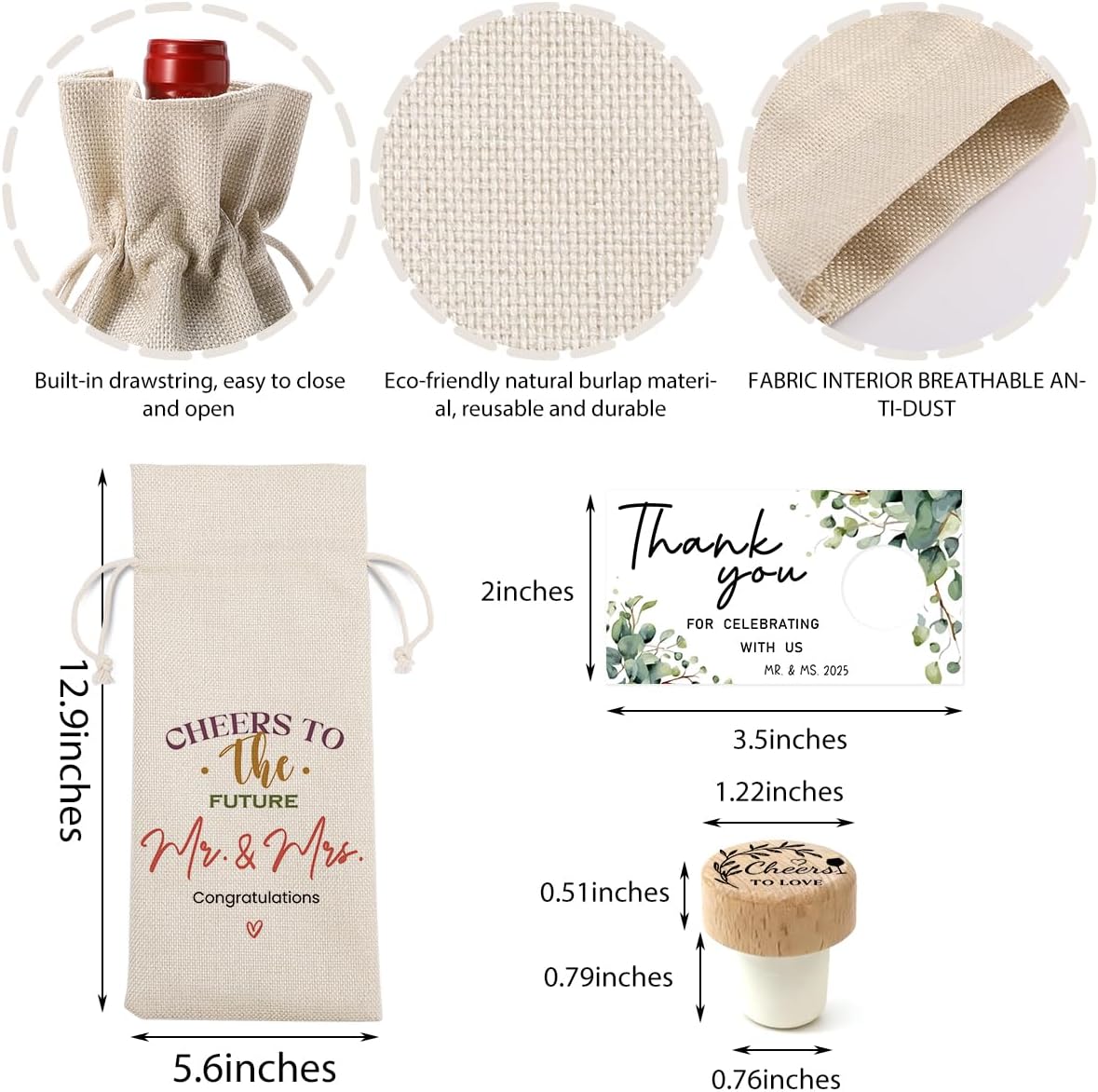 FBCCZEY Wedding Shower Gifts Wine Bag Bridal Shower Wedding Party Favors Gifts Mr And Mrs Cheers To The Future Wine Bottle Bag with Thank You Card And Stopper