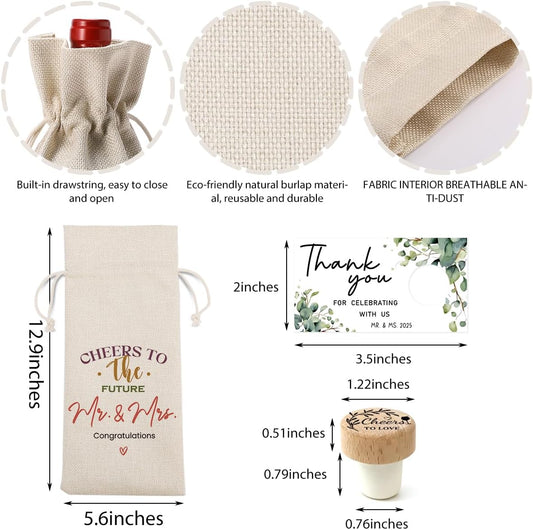 FBCCZEY Wedding Shower Gifts Wine Bag Bridal Shower Wedding Party Favors Gifts Mr And Mrs Cheers To The Future Wine Bottle Bag with Thank You Card And Stopper
