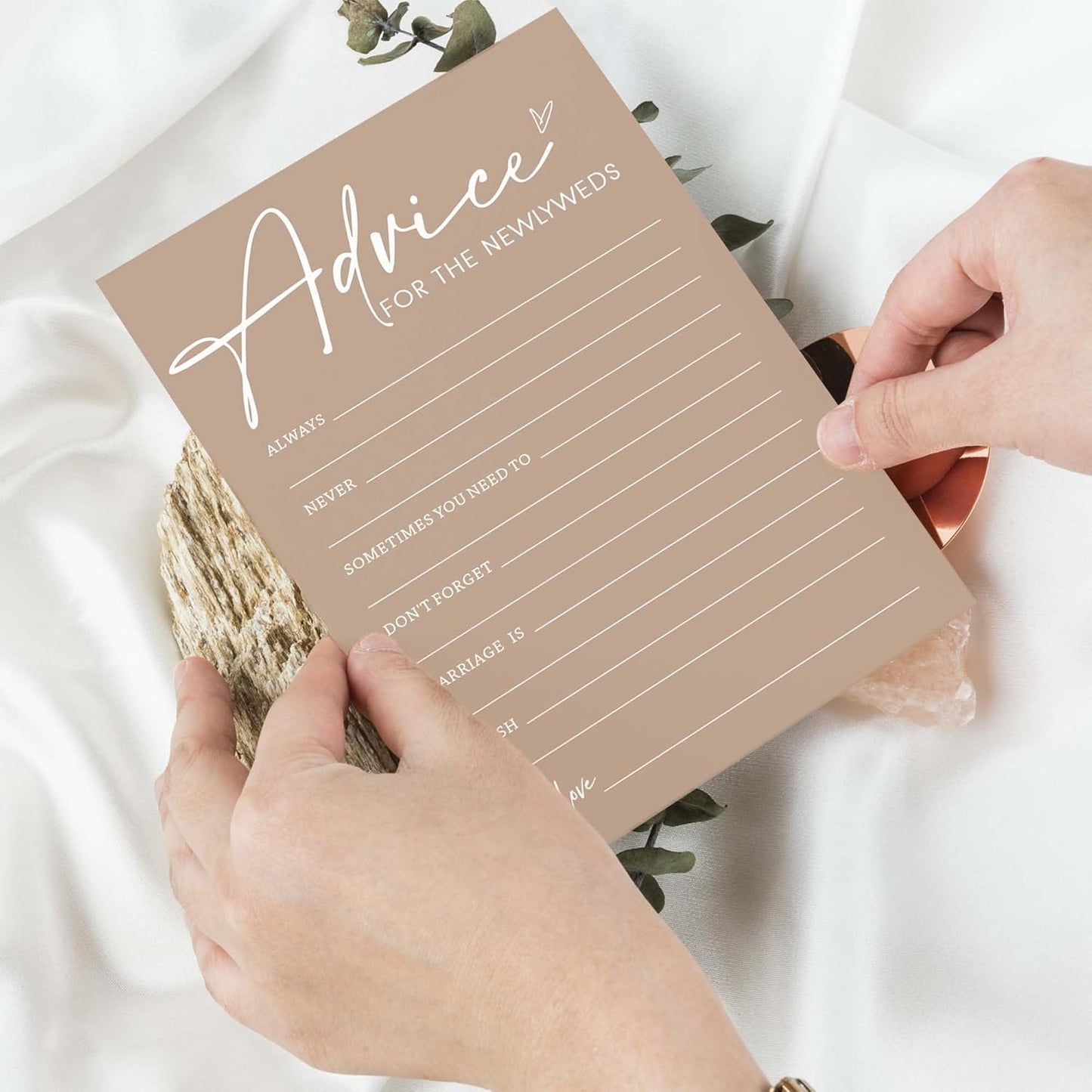 Bridal Shower Advice Cards for Newlyweds - 25 Guests Engagement Party Game, Minimalist Brown Wedding Party Supplies - D01