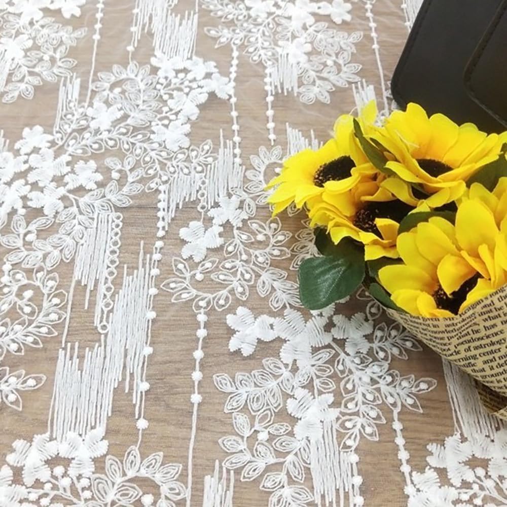 French Embroidery Lace Tablecloth - Round/Rectangular/Square Options for Coffee Tables, Vintage White Lace Table Cover for Kitchen, Dining Room, Party, Banquet, Wedding, Picnic, Home Decor（53*53in）