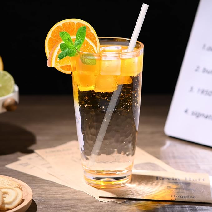 6 Pcs Plastic Drinking Tumblers of 24 oz, Acrylic Drinking Glasses with Straw&PP Brush, BPA-Free, Stackable Water Cups, Clear Cups for Juice, Wine (24 oz-6 pcs)