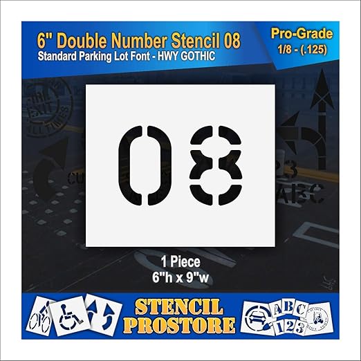 Pavement, Curb, and WheelStop Stencils - 6 inch Double Number Stencil - (08) - 6" x 9" x 1/8" (128 mil) - Pro-Grade
