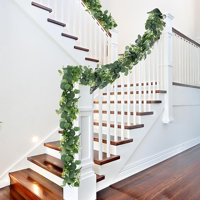 6 Pack Artificial Eucalyptus Leaf Garland, 5.9ft Faux Greenery Garland Fake Eucalyptus Wreath Vines for Centerpiece Table Wedding Backdrop Arch Wall Decor