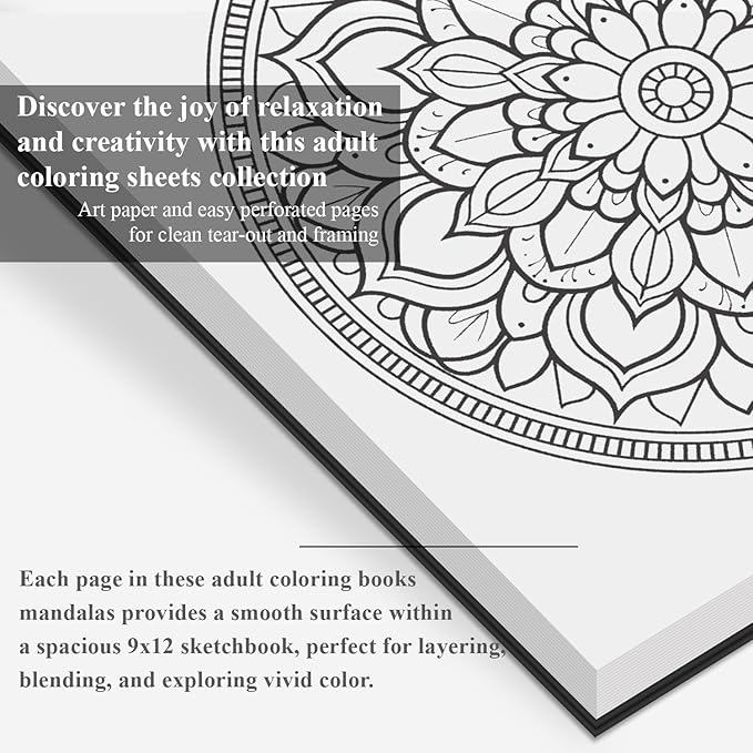 Mandala Coloring Book for Adults Hardcover: 50 Unique Designs Spiral Coloring Book for Adults with Perforated Pages. (Mandala Designs, 9 x 12 inches, 50 Sheets)