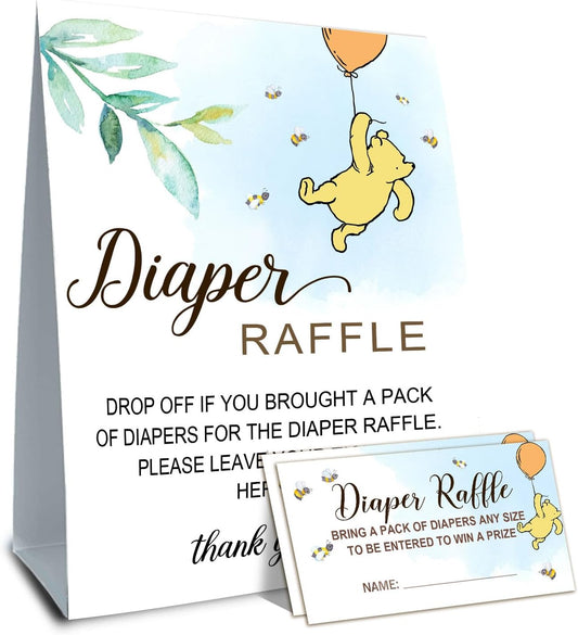 Winnie Baby Shower Decorations-Baby Shower Table Sign Centerpieces-Baby Shower Games-Baby Shwoer Party Decor-Baby Shower Games Pooh Birthday Supplies Party Decorations-Diaper Raffle