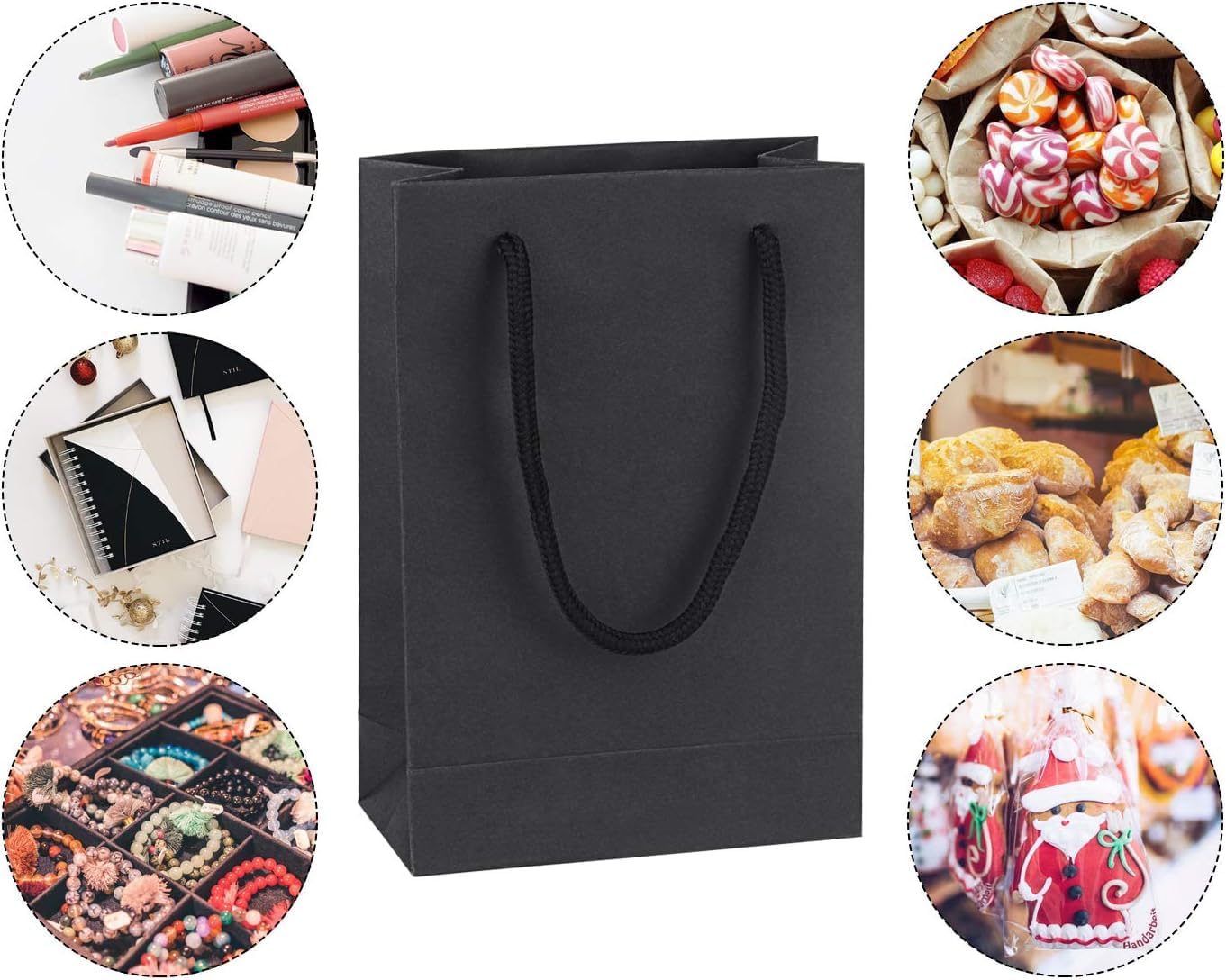 driew Black Gift Bags 100 Pack, small Black Gift Bags Paper with Cotton Handle 5x2x7.5 inches Party