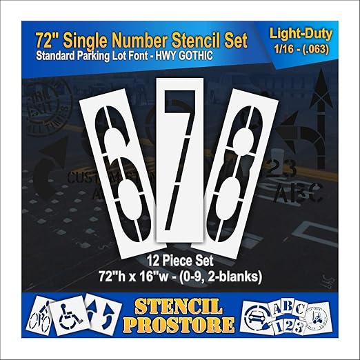 Pavement Stencils - 72 inch Number Stencil Set (10 Pieces) - 0-9 - 72" x 16" x 1/16" (63 mil) - Light-Duty