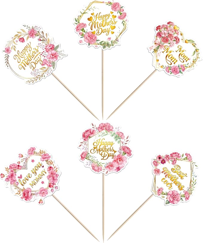 18 PCS Happy Mother's Day Centerpiece Sticks Double Sided Rose Flowers Love Mom Table Centerpieces Best Mom Floral Decorations for Happy Mother's Day Theme Women Birthday Party Centerpieces Supplies