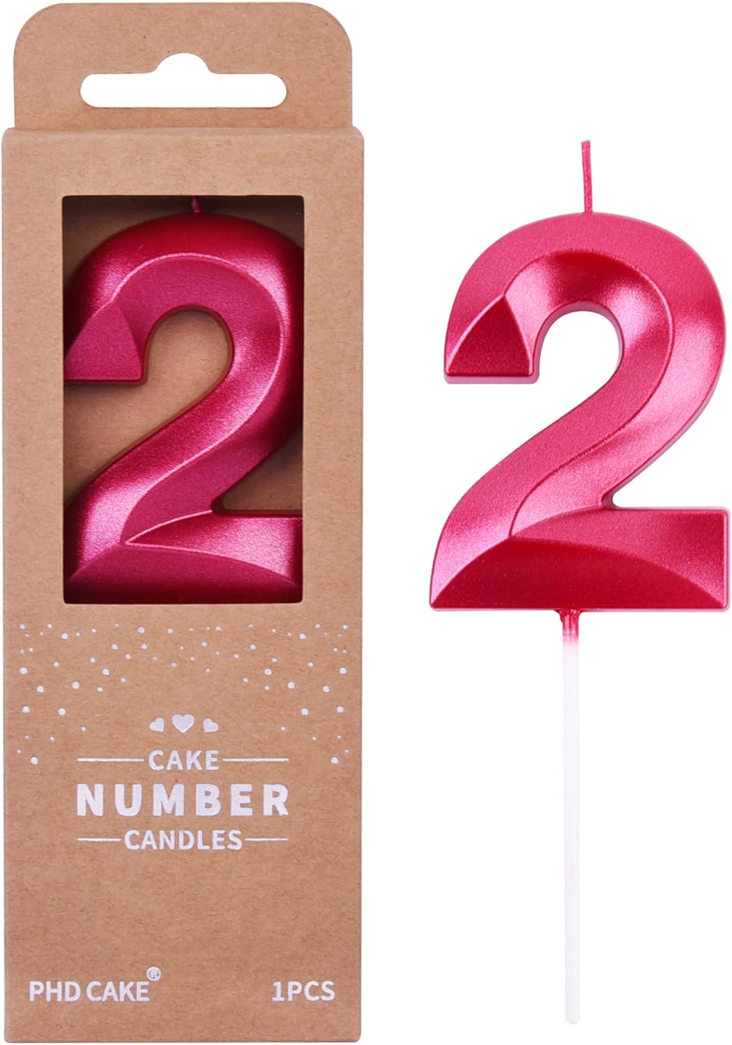 PHD CAKE 2.76 Inch Diamond Red 2 Number Birthday Candles, Red Number Candles, Cake Number Candles, Party Celebration