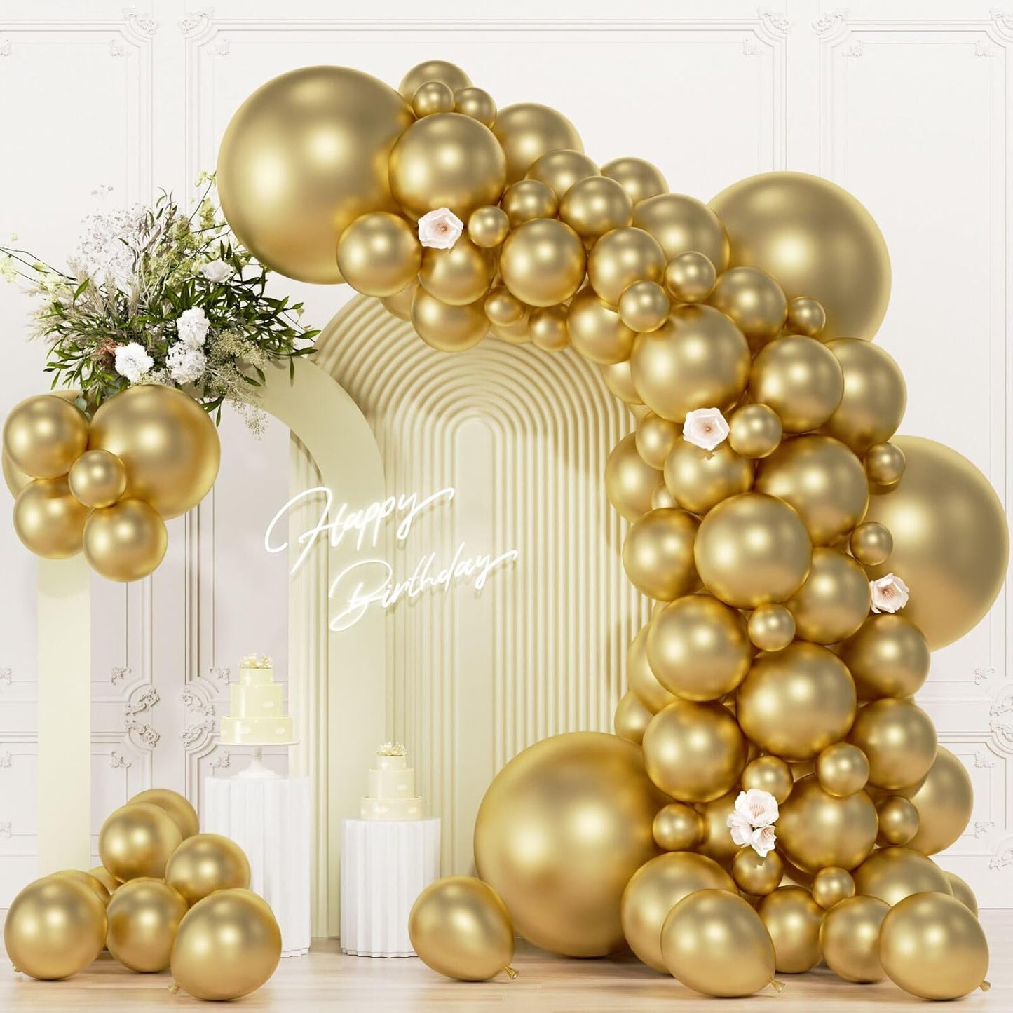 104pcs Metallic Gold Balloons - 18/12/10/5 Inch Chrome Gold Latex Balloons Garland Arch Different Sizes Pack for Birthday, Wedding, New Year's Eve Party Decorations