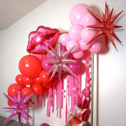 Mothers Day Balloon Arch Kit, Red Pink Balloon Garland with Foil Lips Star Balloons for Mothers Day Women Girls Birthday Bachelorette Bridal Shower Wedding Engagement Anniversary Party Decorations