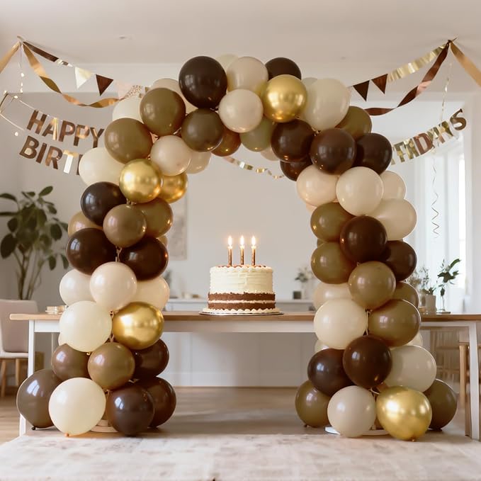 Bezente Brown and Gold Balloons Kit - 60pcs 12 inch Tan Sand White Latex Balloons Neutral Helium Fall Coffee Balloons for Baby Shower Gender Reveal Birthday Wedding Graduation Theme Party Decorations