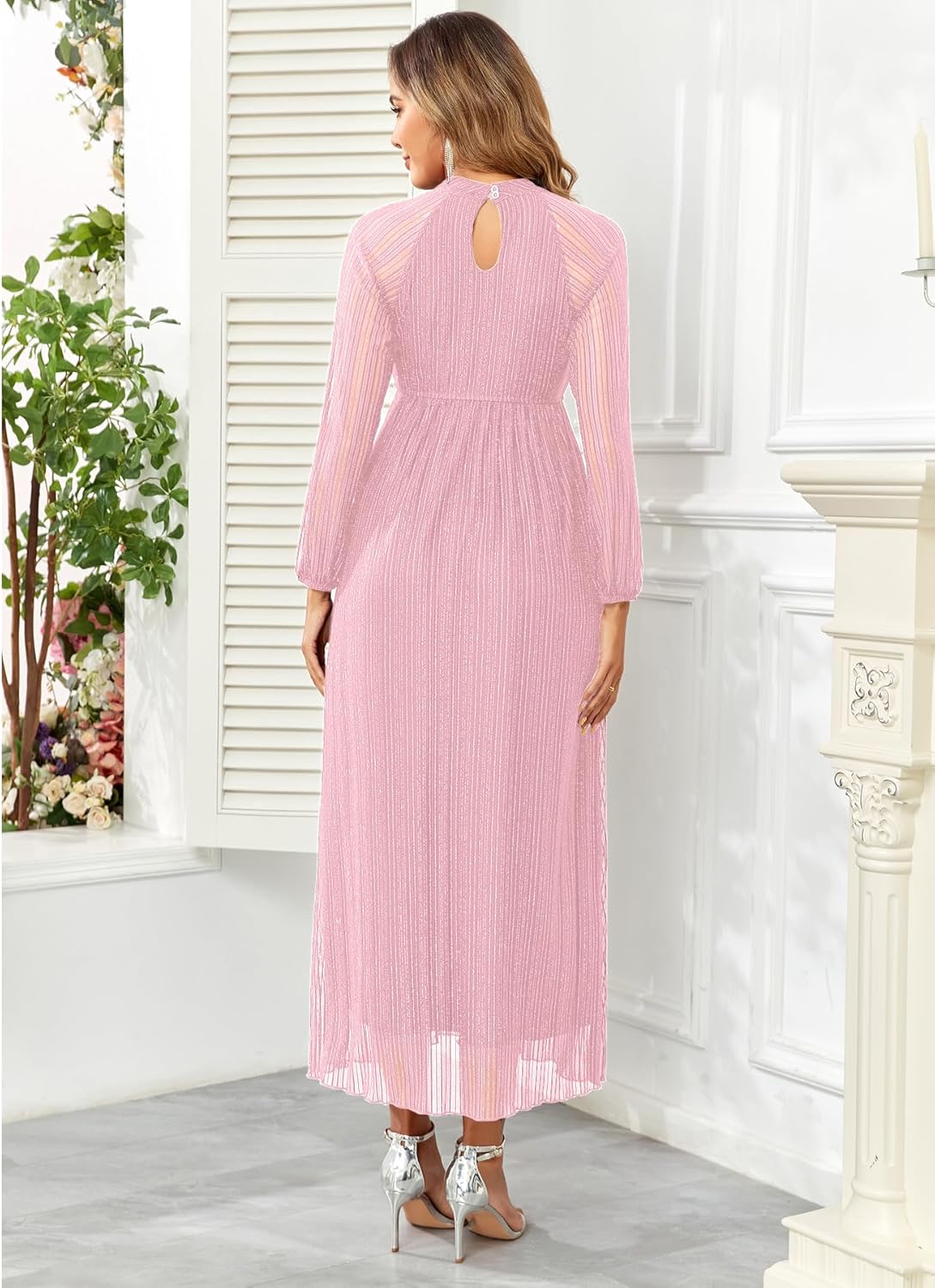 Maternity Sparkly Mesh Dress Halter Neck Sleeveless A Line Pregnancy Dresses Semi Formal Baby Shower Photoshoot