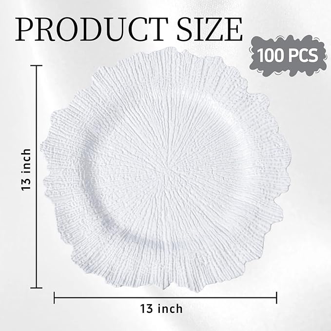 EI 50pcs Reef Charger Plates Bulk,13 Inch Plastic White Charger Plates,Parties,White Chargers for Dinner Plates,Suitable for Wedding,Events
