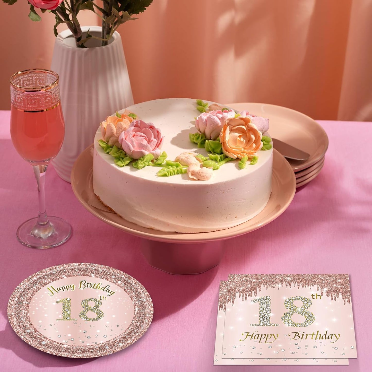 18th Birthday Party Decorations for Girls Pink Rose Gold Theme Birth Supplies Include 20 Plates 20 Napkins Sweet Eighteen Years Old Birthday Party Tableware for Girls Kids Children