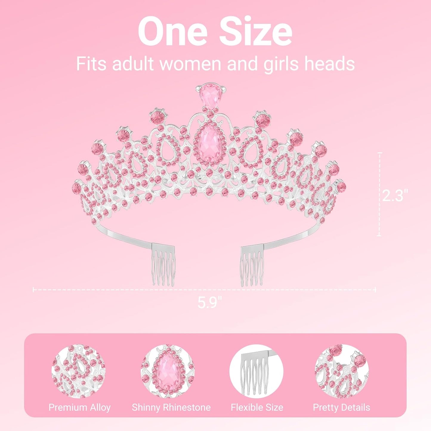 Birthday Tiara and Crown with Sash, Birthday Tiara for Women Party (Pink)
