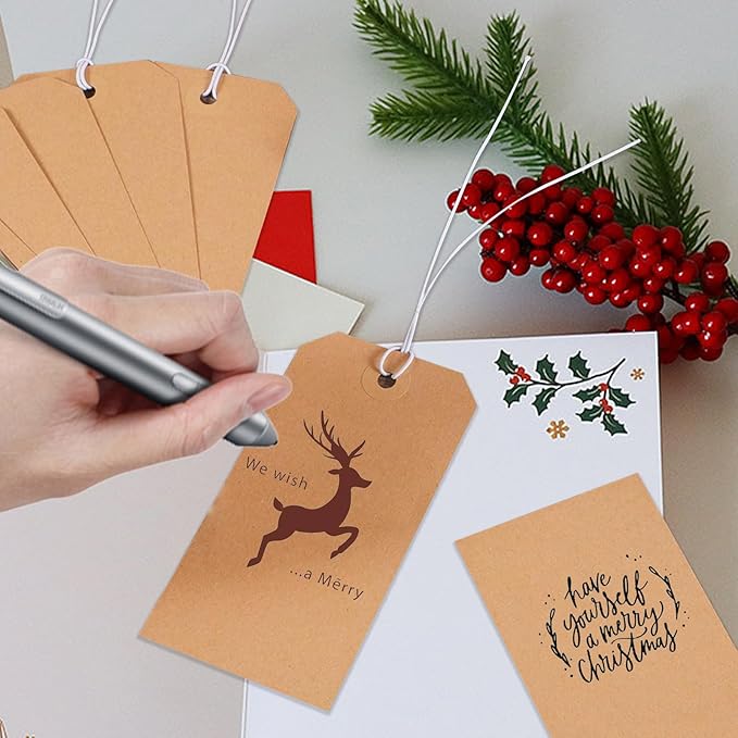 200 Pack Kraft Tags with String Attached,Large Marking Tags Paper Hanging Tags with Elastic Rope Attached,Writable Price Tags Blank Paper Gift Tags for All Occasions