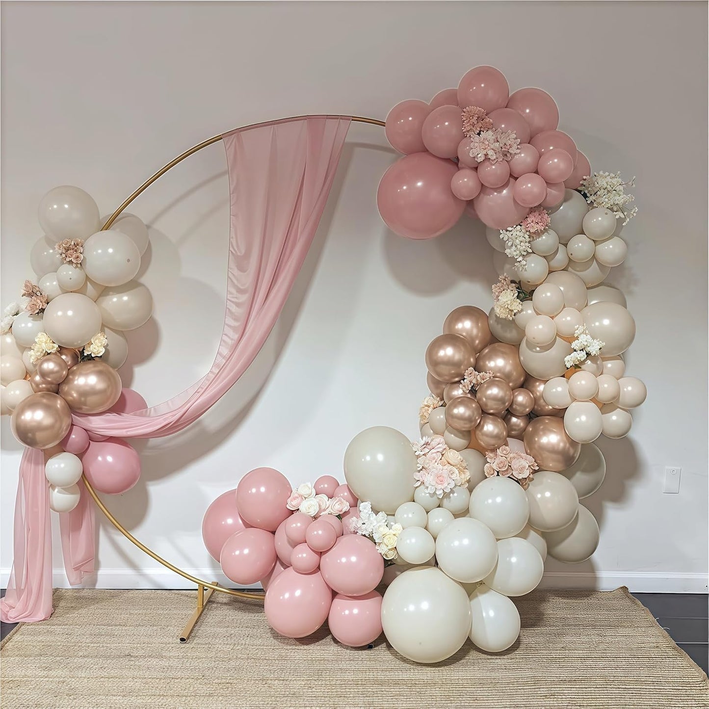 Dusty Pink Balloon Arch Kit, Boho Retro Blush Pink Champagne Gold White Latex Helium Party Balloons Garland for Girls Women Bridal Baby Shower Neutral Wedding Engagement Birthday Party Decorations