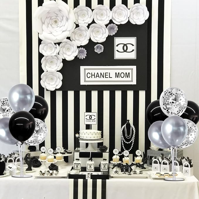 TONIFUL 4 Set Black and Silver Balloon Centerpiece for Table, Balloon Stand Kit for Birthday, Anniversary, Wedding, Halloween and Black Silver Party Decorations,2026 Graduation Decorations,Retirement