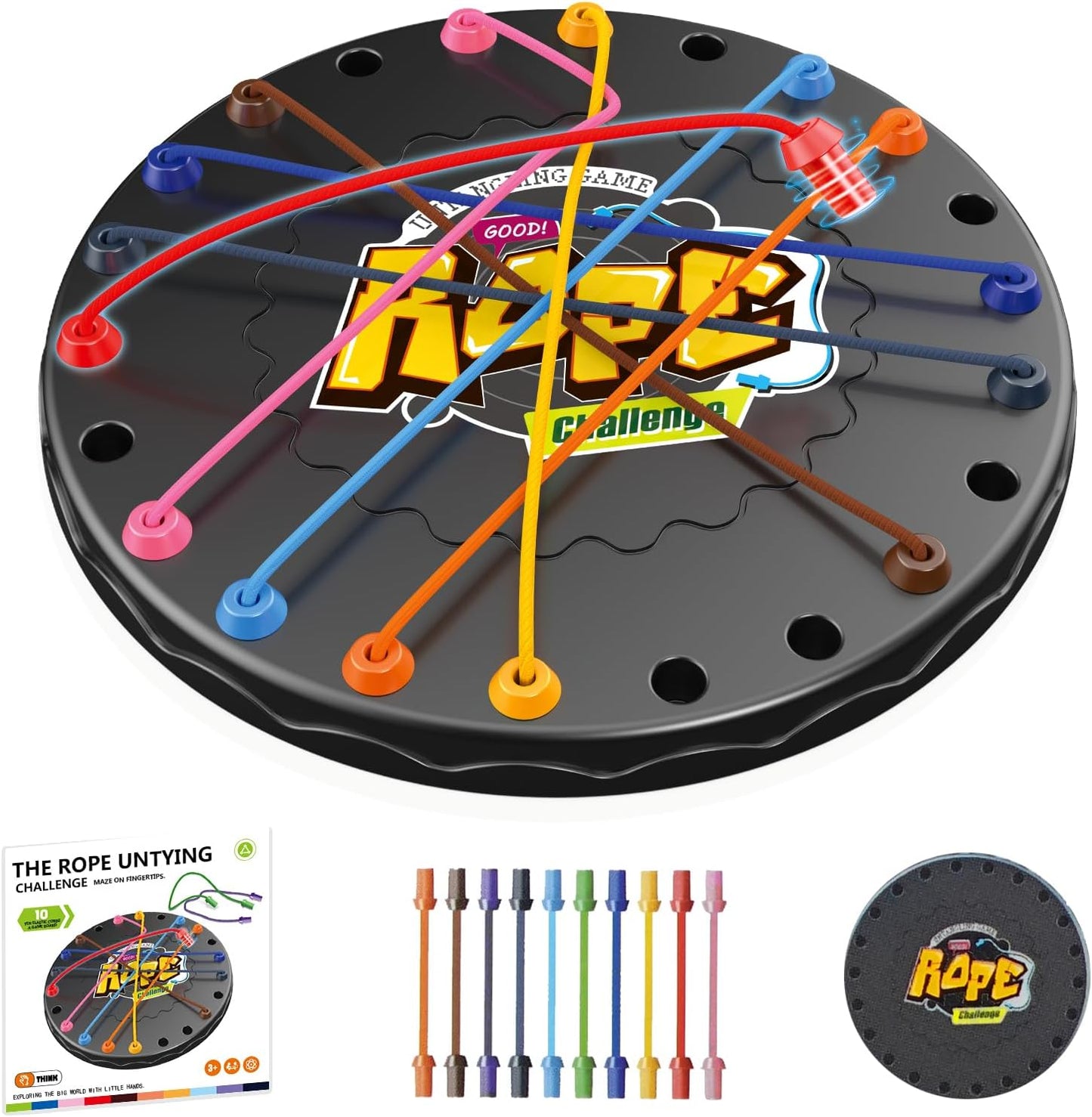 Rope Untangling Puzzle Game, Mini Travel Size Educational Strategy Board Game for Kids & Adults, Family Travel Party Games with Multi-Level Challenges, Gifts for All Ages（Manual on Box）