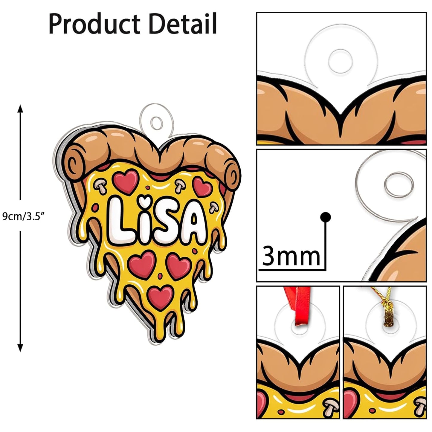 Personalized Heart Pizza Acrylic Ornament, Custom Pizza Lover Christmas Ornament, Funny Foodie Gift, Holiday Keepsake, Cute Pizza Decoration Acrylic Ornament – Personalized