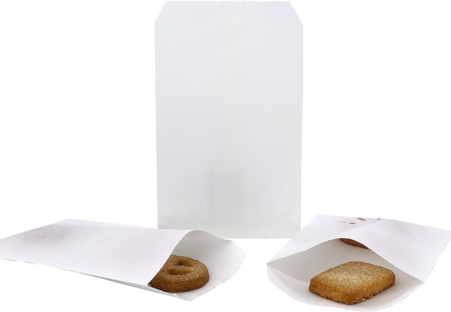 Quotidian White Flat Medium Greaseproof Kraft Paper Bags 4" x 6" (10 x 15.2cm) Pack of 100 - Bakery Cookies Candies Dessert Invitation