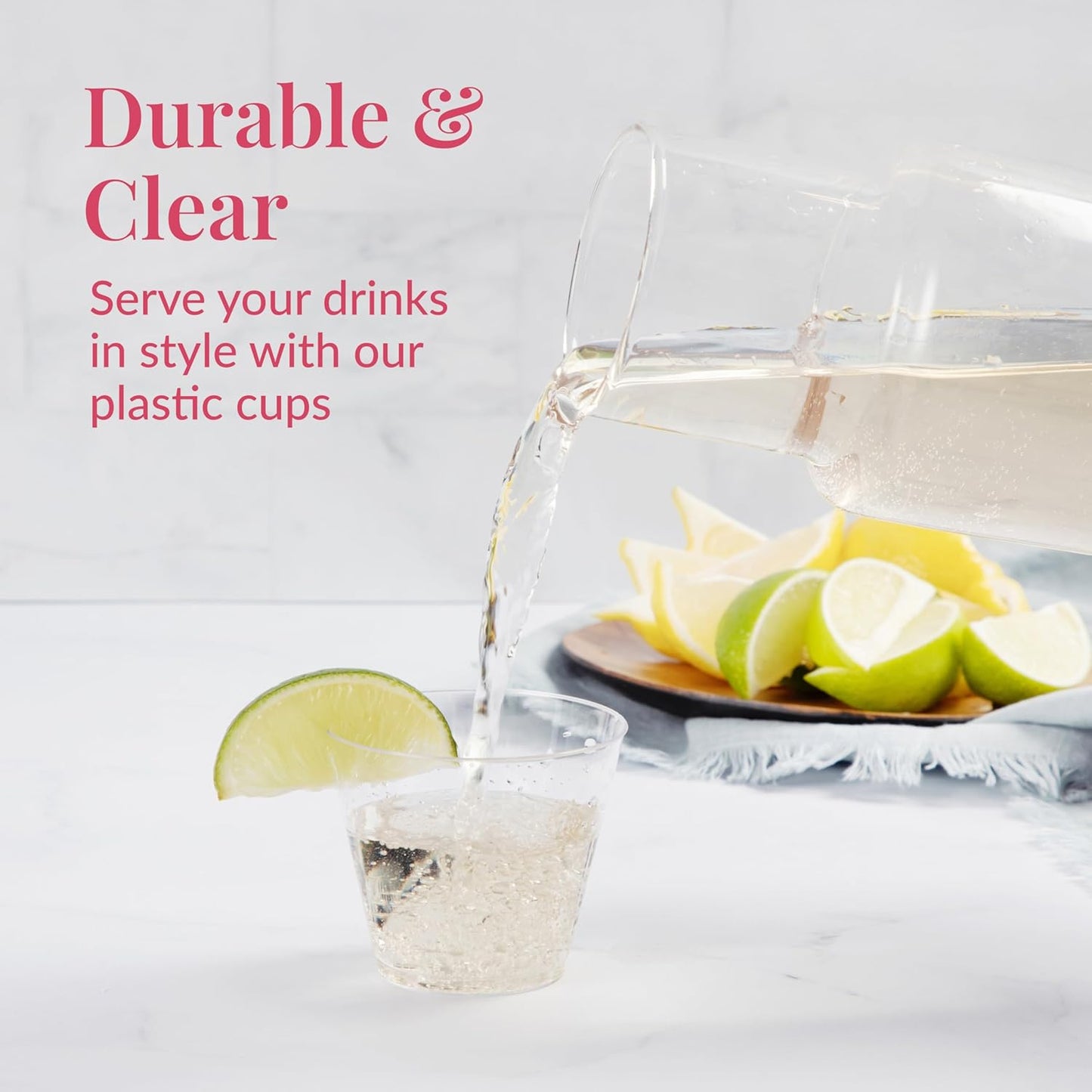 Set of 100-5 oz Clear Plastic Cups - Prestee Hard Disposable Drinkware - Bulk Cocktail, Wine and Punch Tumblers - Party and Event Drinking Cups