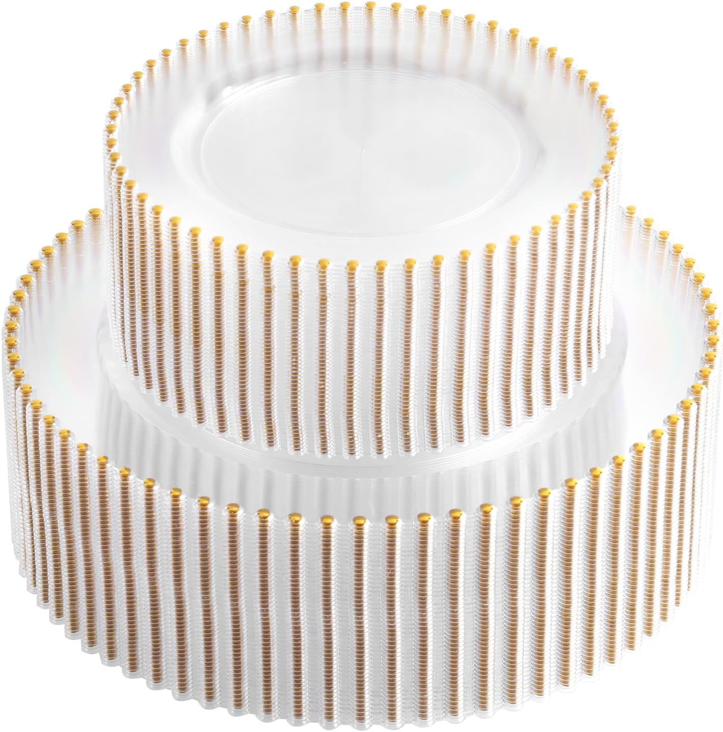 supernal 100pcs Clear Plastic Plates with Gold Beads-Clear and Gold Plastic Plates Disposable Heavy Duty-50 Dinner Plate 10.25inch and 50 Dessert Plate 7.5inch for Wedding,Birthday,Bridal Showers