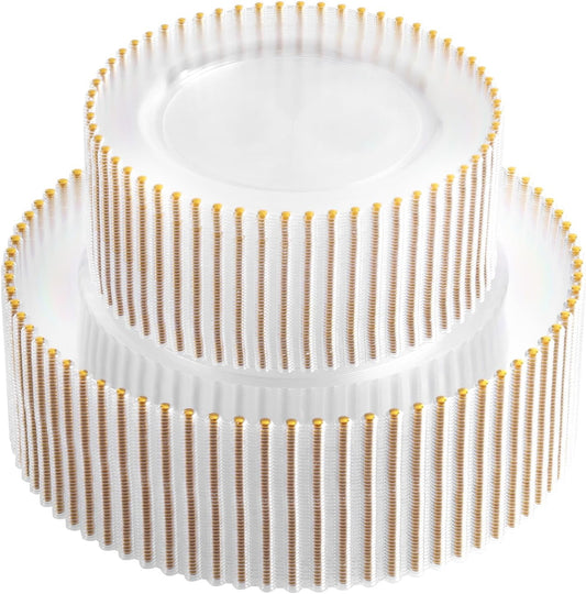 supernal 100pcs Clear Plastic Plates with Gold Beads-Clear and Gold Plastic Plates Disposable Heavy Duty-50 Dinner Plate 10.25inch and 50 Dessert Plate 7.5inch for Wedding,Birthday,Bridal Showers