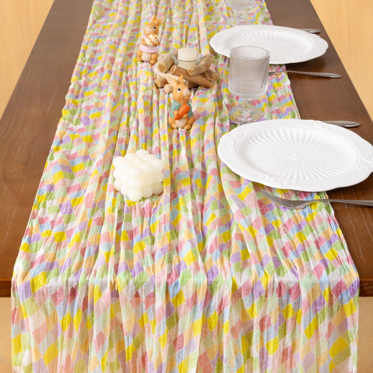 Socomi Fall Thanksgiving Table Runner Diamond Cheesecloth Gauze 120 Inch Rustic Boho Cheese Cloth Runner for Wedding Party Baby Bridal Shower Decoration Holiday Home Decorations