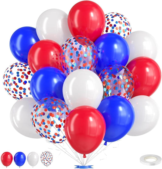 Red White Blue Balloons,50 Pcs 12 Inch Red Blue White Confetti Latex 4th of July Patriotic Nautical Baseball Birthday Graduation Party Supplies