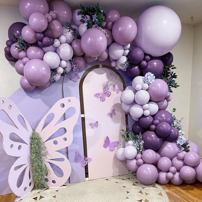 Purple Balloon Arch Kit Double Stuffed Latex Lavender Lilac Balloon Garland For Birthday Baby Shower Graduation Prom Sweet 16 Encanto Wednesday Addams Decoration