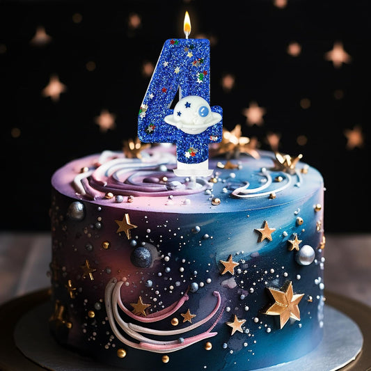 HXOUSE Spaceship Number 4 Birthday Candles - Outer Space Universe Birthday Candles for Cake, 4 Candle Topper for Anniversary Celebrations, Astronaut Rocket Party Decorations for Boys
