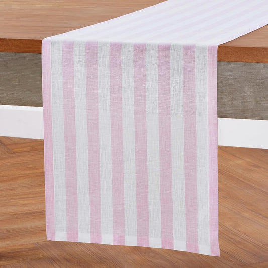 Solino Home Linen Striped Table Runner 48 Inches - Sorrento Stripe, 100% Pure Linen Pink and White Small Table Runner 14 x 48 Inch Ideal for Dresser and Coffee Tables - Halloween