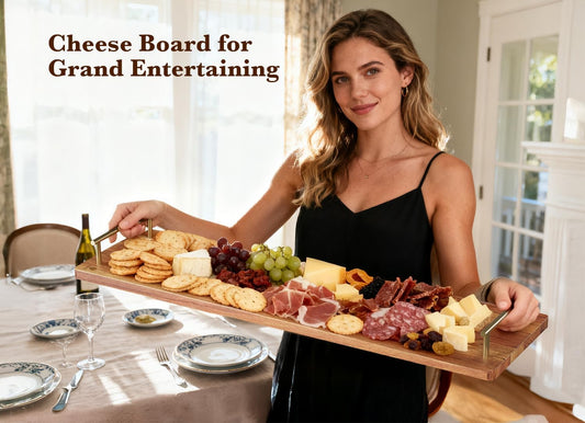 Large Charcuterie Board with Metal Handles – 32" Acacia Wood Serving Board for Cheese, Meat & Appetizers – Extra Long Kitchen Platter for Gatherings, BBQ & Home Decor