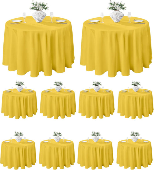 VidaFete Tablecloth 10 Pack 120inch Round Table Cloth Polyester, Stain Wrinkle Resistant Polyester Dining Table Cover for Kitchen Dinning Party Wedding Round Tabletop Buffet Decoration(Yellow)