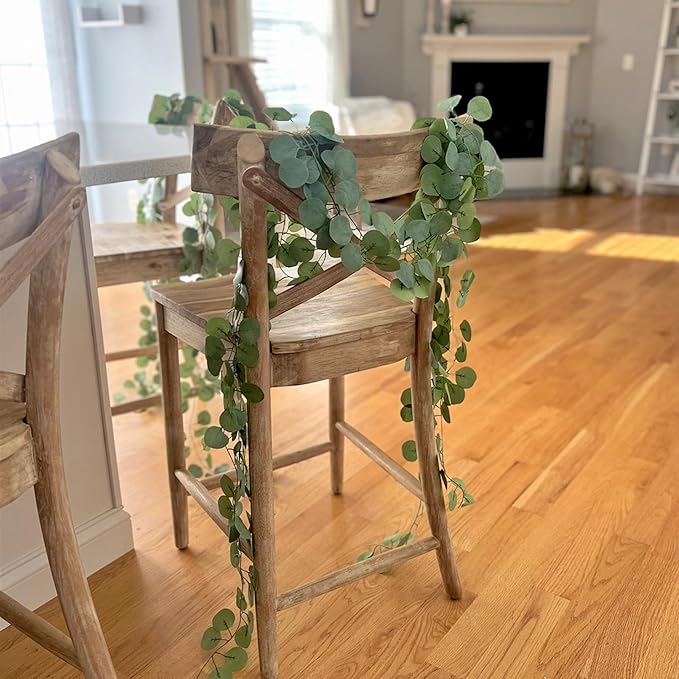 CQURE 72 Pack 504Ft Eucalyptus Garland,Artificial Eucalyptus Leaves Table Greenery Garland Wreath Vines for Wedding Party Table Fireplace Bedroom Wall Room Decor