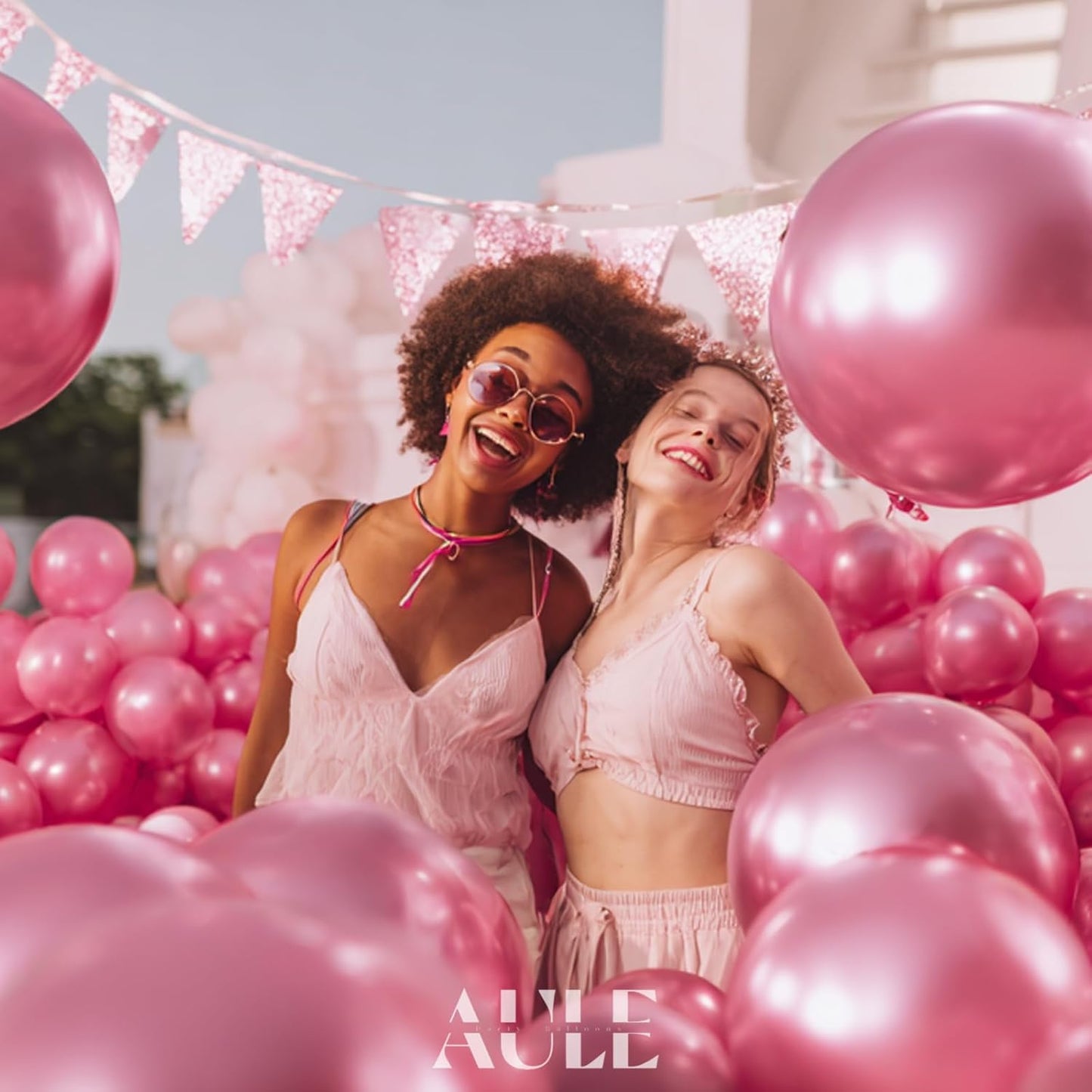 AULE Party Balloons 50 Pcs 12 inch Pink Metallic Chrome Helium Shiny Latex Thicken Balloon Perfect Decoration for Wedding Birthday Baby Shower Graduation Carnival