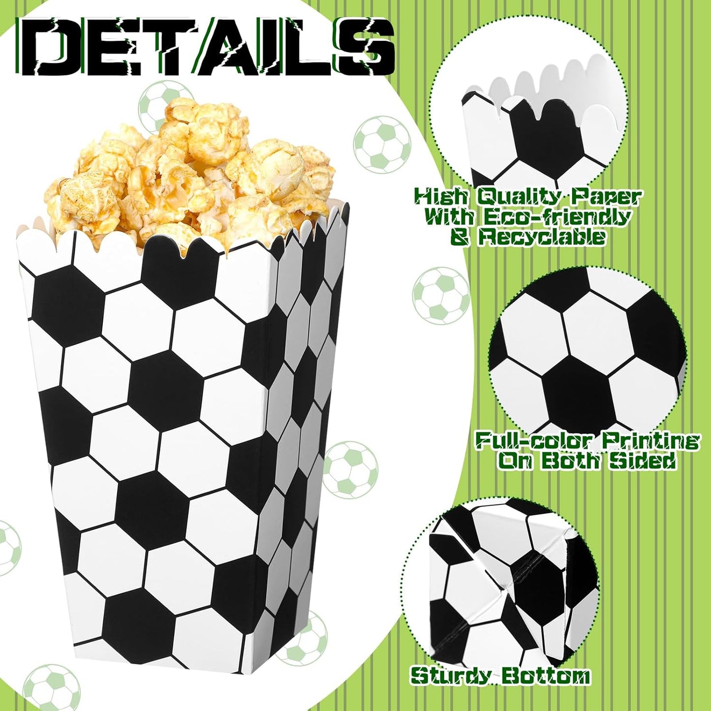 Funtery 24 Pcs Party Popcorn Boxes Popcorn Bags Buckets Container Holder Sport Party Favors for Sport Supplies Decorations(Soccer)